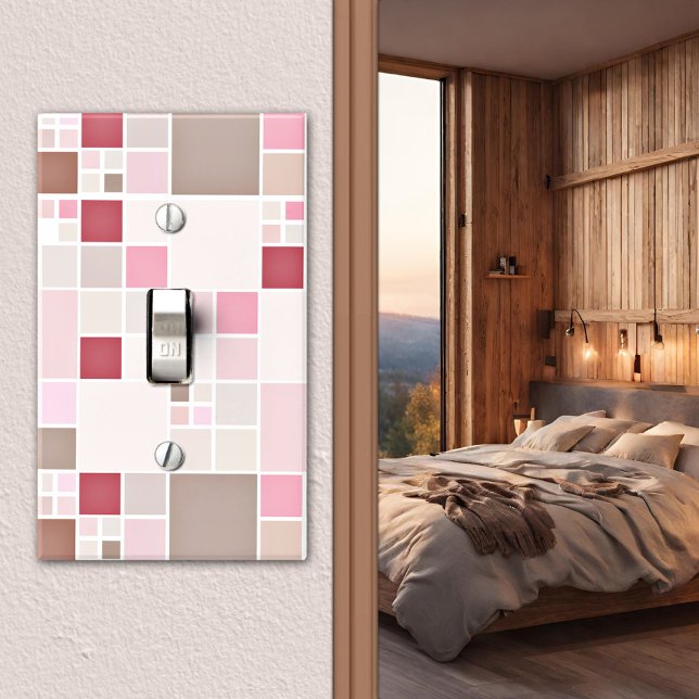 Decorative Mosaic Blush Pink Pastel  Light Switch Cover (Elegant light switch cover featuring a geometric mosaic design in soft pastel pink and beige)