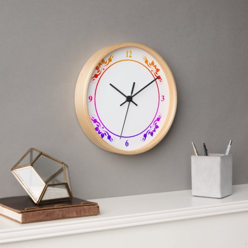 Decorative Multi Colored White Face Natural Wood Clock