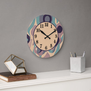 Decorative Muted purple and blue abstract waves Large Clock