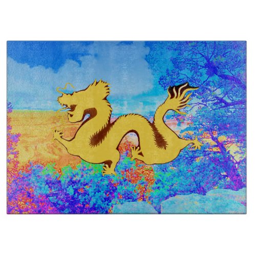 Decorative Mythical Chinese Yellow Dragon Cutting Board