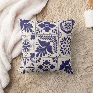 Decorative Nile Blue Mexican Traditional Talavera Throw Pillow