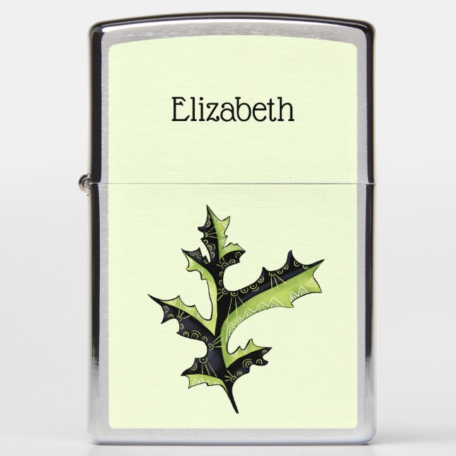Decorative Oak Leaf With Tattoos Custom Name Zippo Lighter (Front)