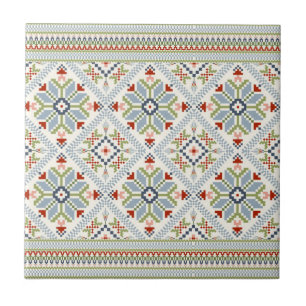 Decorative Ocean Blue and Red Floral Mosaic  Ceramic Tile