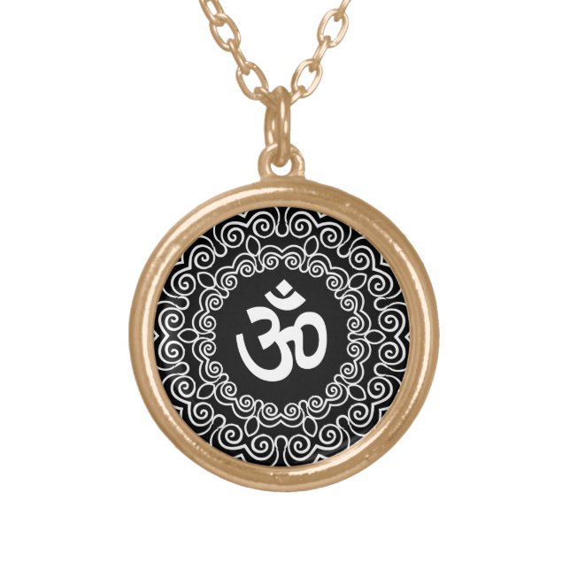 Decorative Om Design Gold Plated Necklace (Front)