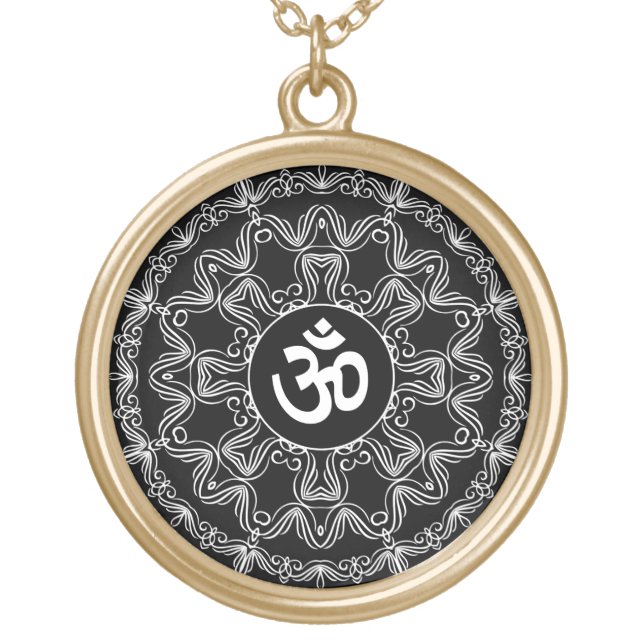 Decorative Om Design Gold Plated Necklace (Front)