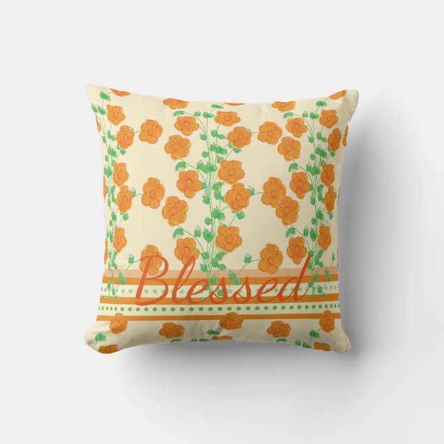 Decorative Orange Flowered Throw Pillow (Front)