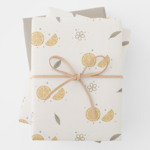 Decorative Orange Slice Print Wrapping Paper Set