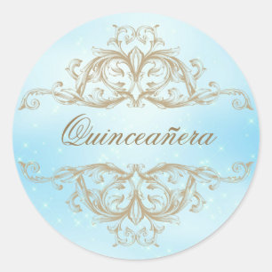 Decorative Ornamental Baby Blue Quinceanera Classic Round Sticker