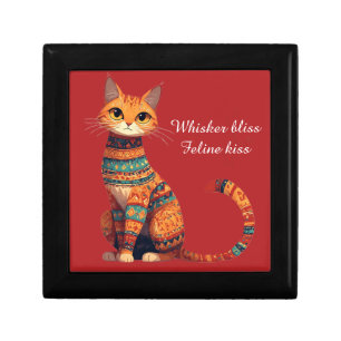 Decorative Ornamental Cat with Flowers Boho Art Gift Box