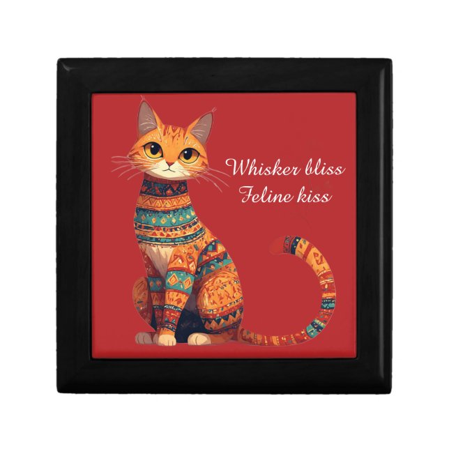 Decorative Ornamental Cat with Flowers Boho Art Gift Box (Front)