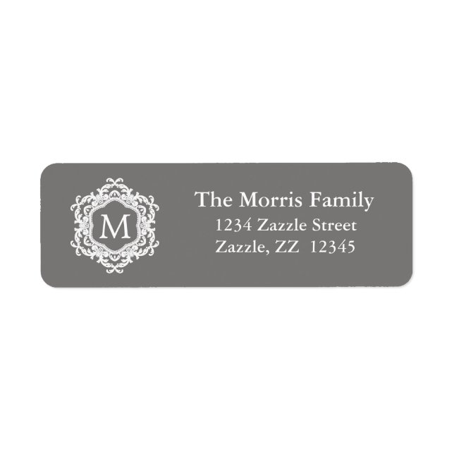 Decorative Ornamental Frame Gray white Monogram Label (Front)