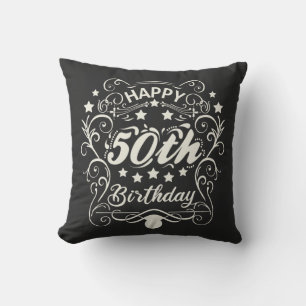 Decorative ornamental Happy 50th Birthday. Throw Pillow