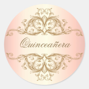 Decorative Ornamental Rose Gold Quinceanera Classic Round Sticker