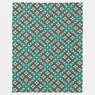 Decorative Ornate Retro Tile Pattern in Teal Green Fleece Blanket