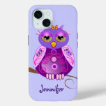 Decorative Owl &amp; Custom Name iPhone 15 Case