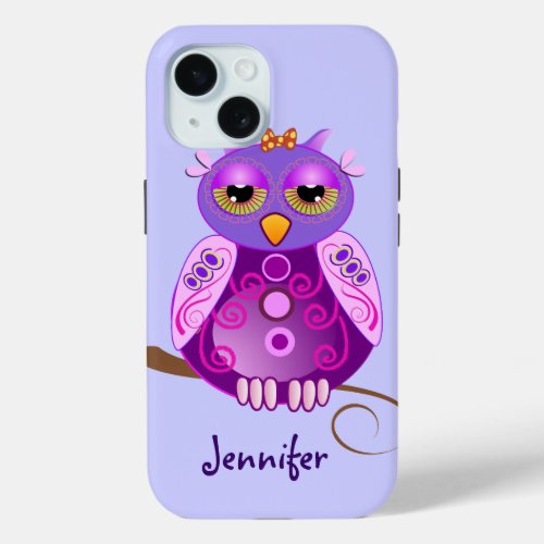 Decorative Owl  Custom Name iPhone 15 Case