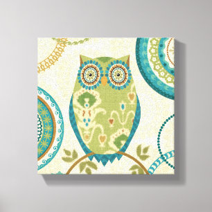 Decorative Owl with Circular Designs Canvas Print