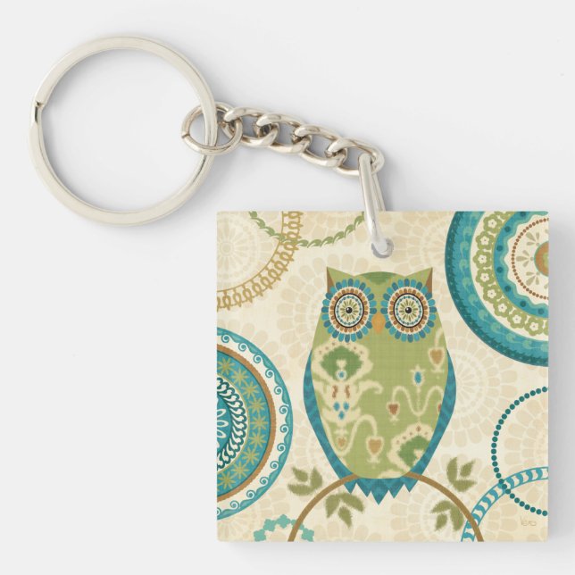 Decorative Owl with Circular Designs Keychain (Front)
