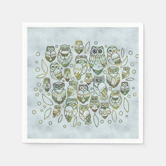 Decorative Owls Paper Napkins (Front)
