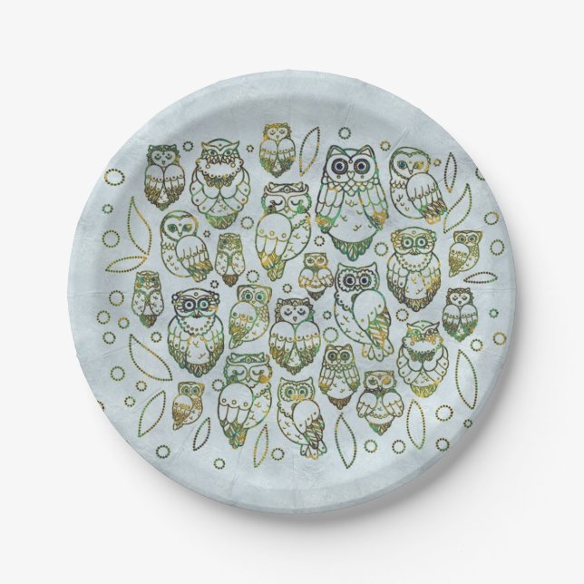 Decorative Owls Paper Plates (Front)