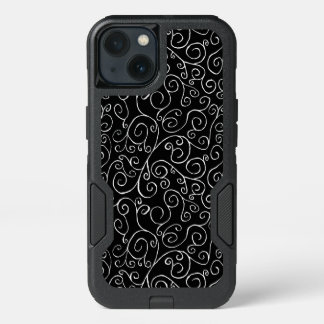 Decorative Painted White Curves on Black iPhone 13 Case