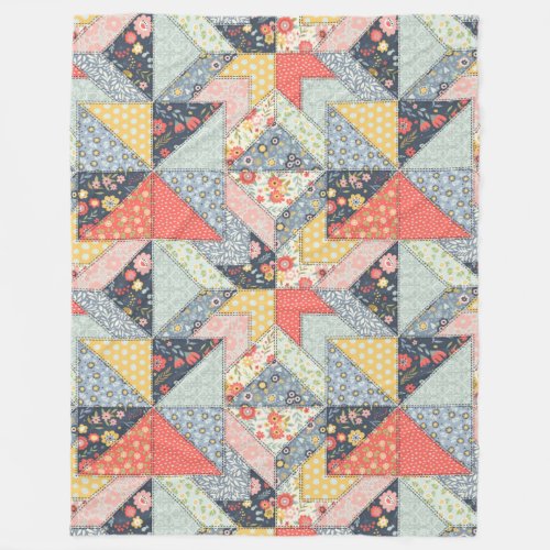 Decorative Patchwork Pattern and Array of Colors   Fleece Blanket