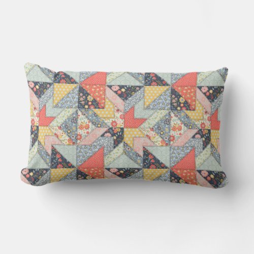 Decorative Patchwork Pattern and Array of Colors   Lumbar Pillow