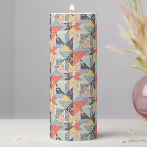 Decorative Patchwork Pattern and Array of Colors   Pillar Candle