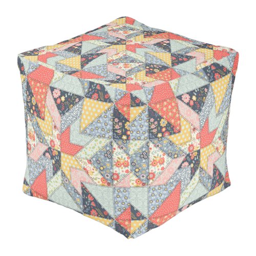 Decorative Patchwork Pattern and Array of Colors   Pouf