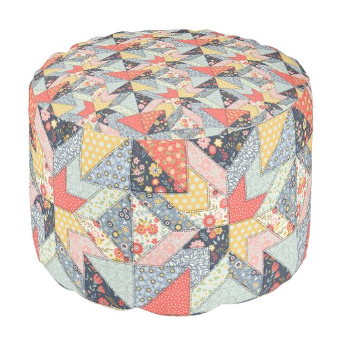 Decorative Patchwork Pattern and Array of Colors   Pouf