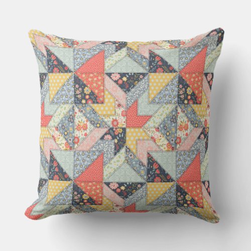 Decorative Patchwork Pattern and Array of Colors   Throw Pillow