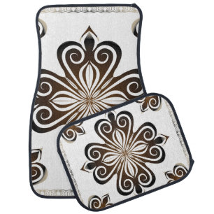 Decorative pattern of brown baroque motif with Flo Car Floor Mat