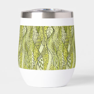 Decorative pattern of lines and leaves thermal wine tumbler
