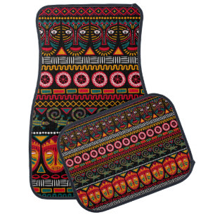Decorative pattern on a black background in Africa Car Floor Mat