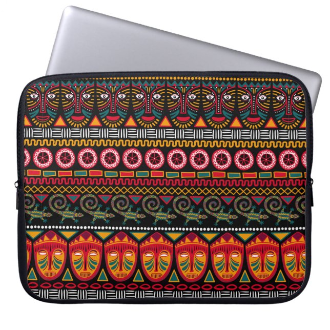 Decorative pattern on a black background in Africa Laptop Sleeve (Front)