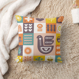 Decorative pattern with birds and floral elements  throw pillow