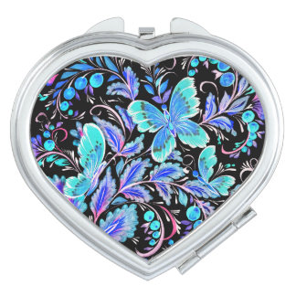 Decorative pattern with butterflies and flowers compact mirror