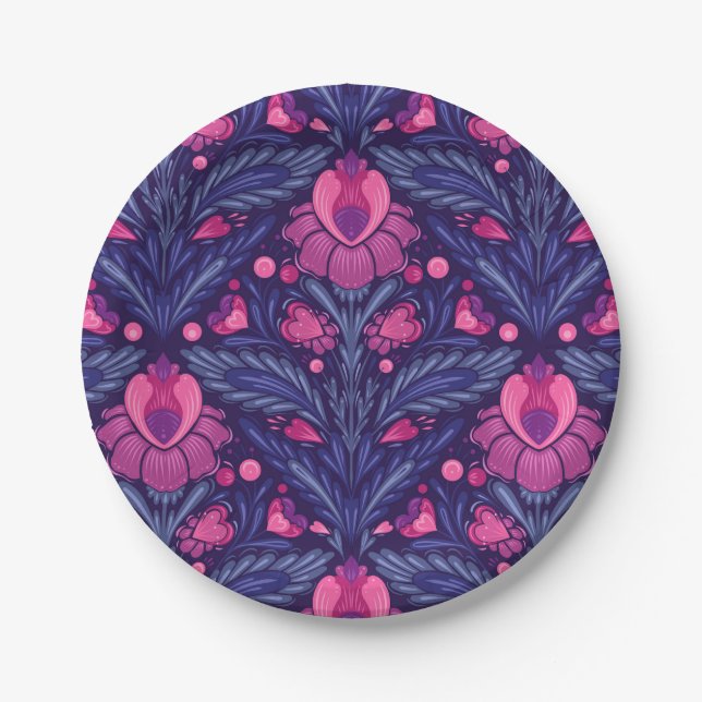 Decorative pattern with hearts paper plates (Front)