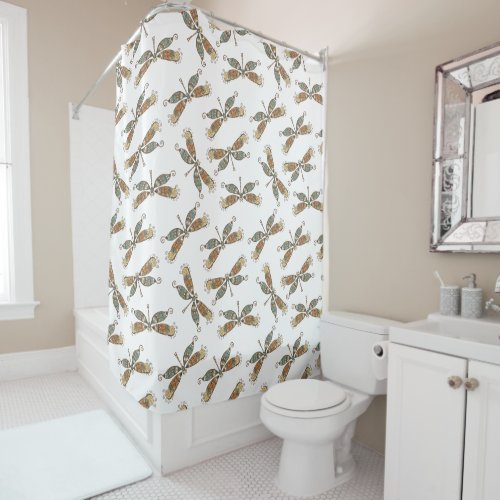 Decorative Patterned Dragonfly Bathroom Shower Curtain
