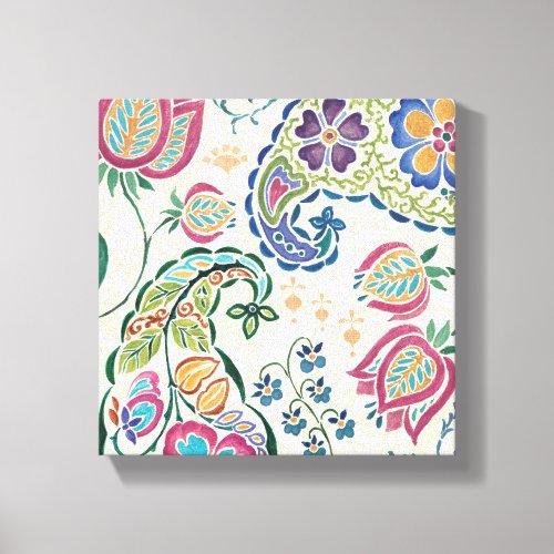 Decorative Peacock and Colorful Flowers Canvas Print
