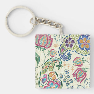 Decorative Peacock and Colorful Flowers Keychain