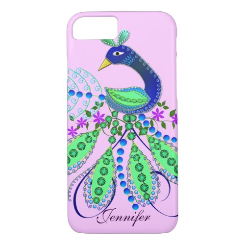 Decorative Peacock and Custom Name iPhone 87 Case