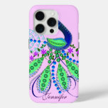 Decorative Peacock and Custom Name iPhone 15 Pro Case
