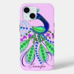 Decorative Peacock and Custom Name iPhone 15 Case