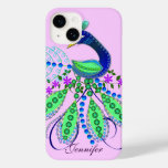 Decorative Peacock and Custom Name Case-Mate iPhone 14 Case