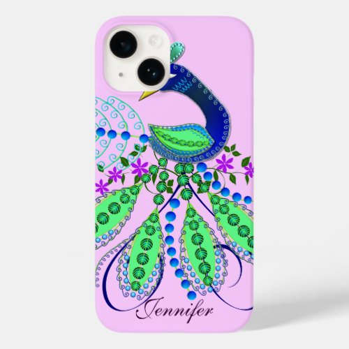 Decorative Peacock and Custom Name Case_Mate iPhone 14 Case