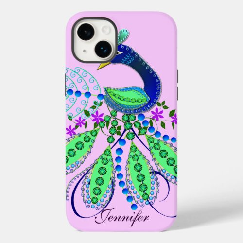 Decorative Peacock and Custom Name Case_Mate iPhone 14 Plus Case