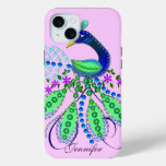 Decorative Peacock and Custom Name iPhone 15 Plus Case