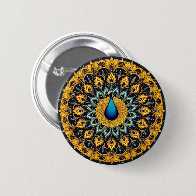 Decorative peacock bird on white button (Front & Back)