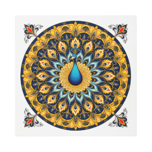 Decorative peacock bird on white metal print